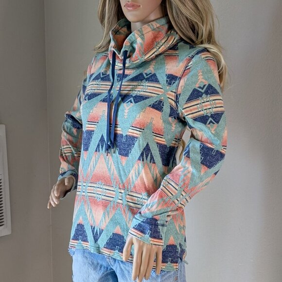 American Living Cowl Neck Aztec Top Womens Medium Lightweight Long Sleeve - Picture 3 of 16